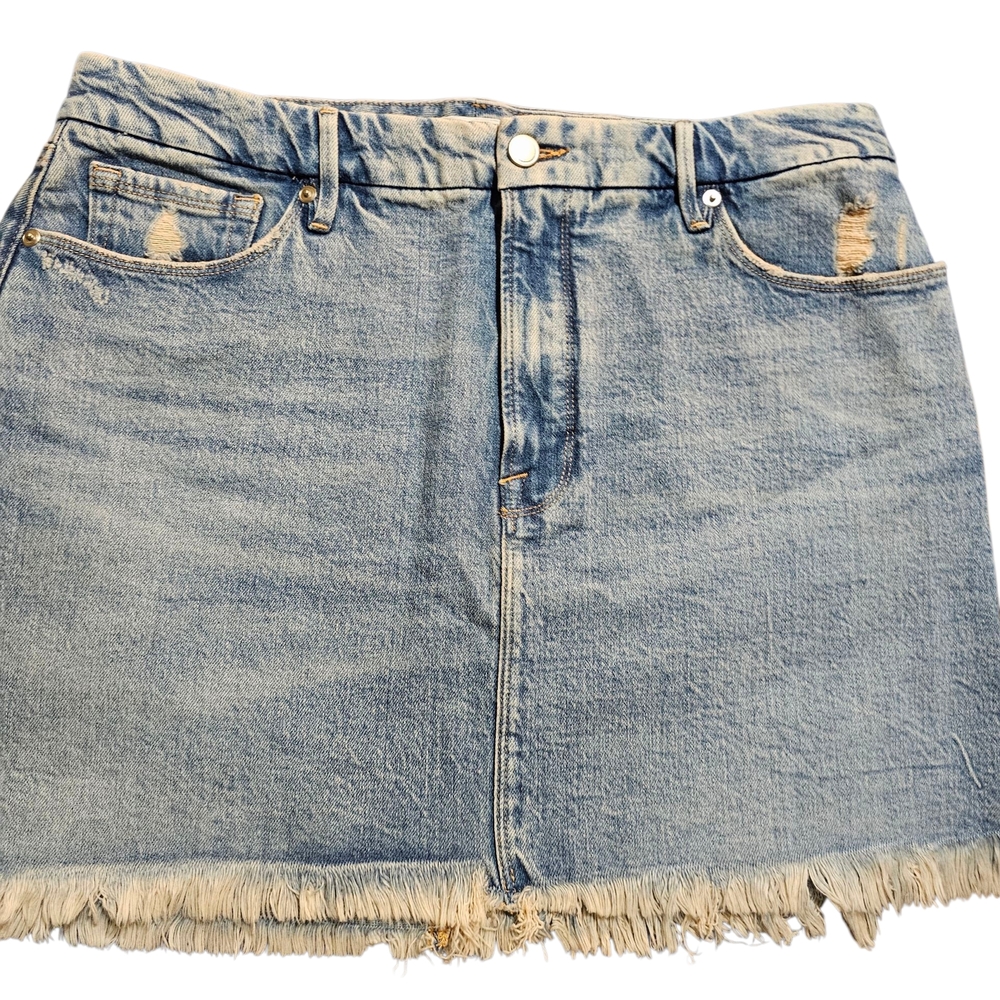 Good American New W/O Tags Light Blue Raw Hem Frayed Denim Mini Skirt Size 14/32